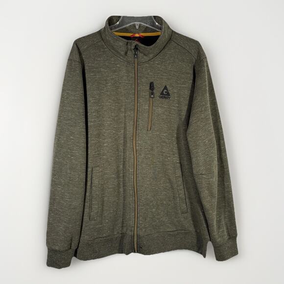 Gerry Sweatshirt Jacket Mens XXL Green Heather Full Zip Logo Chest Zip Pocket - Picture 1 of 5
